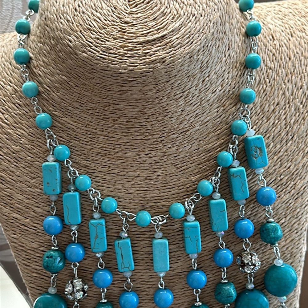 Chicos turquoise colored statement necklace adjustable very beautiful piece - Picture 6 of 16
